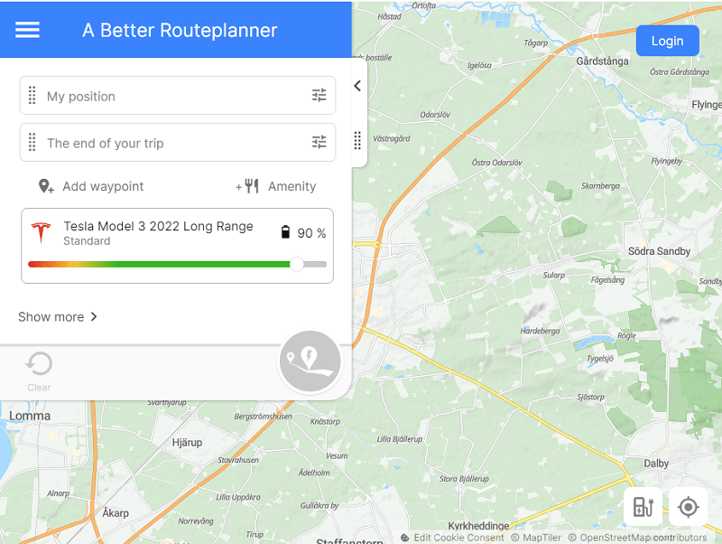 Route planning and electric charge assistance for your trips with Better Routeplanner screenshot